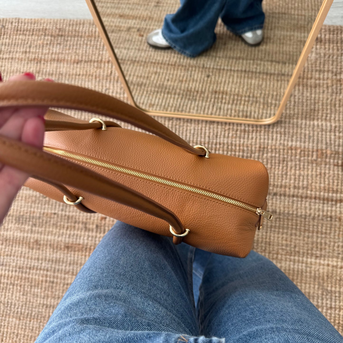 Bolso bowling de piel camel