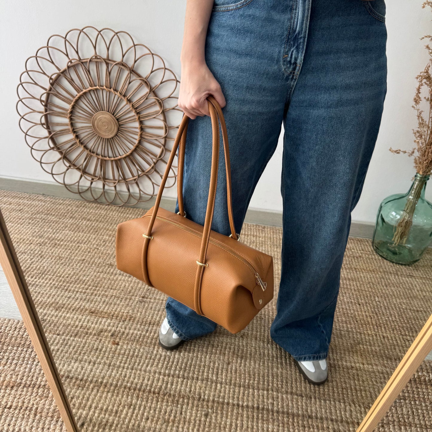 Bolso bowling de piel camel