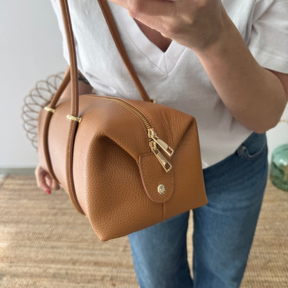 Bolso bowling de piel camel