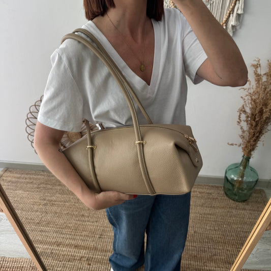 Bolso bowling de piel taupe