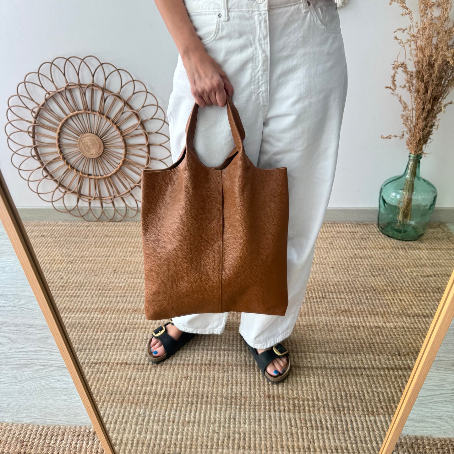 Bolso Tote piel camel con monedero