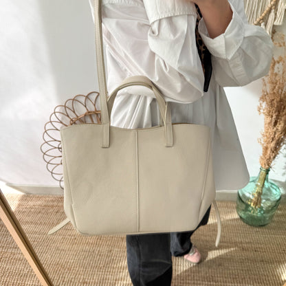 Bolso tote beige piel