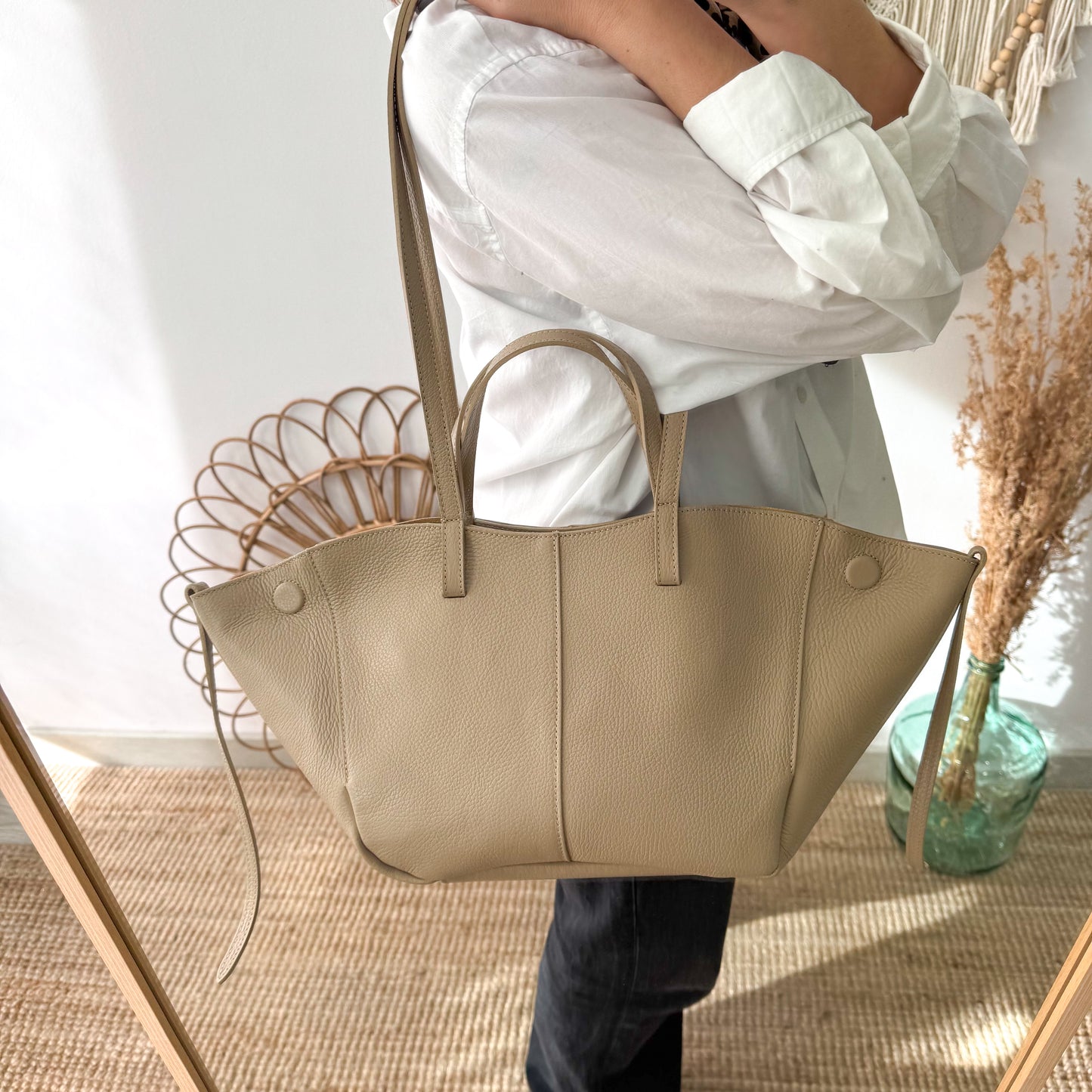 Bolso tote taupe piel