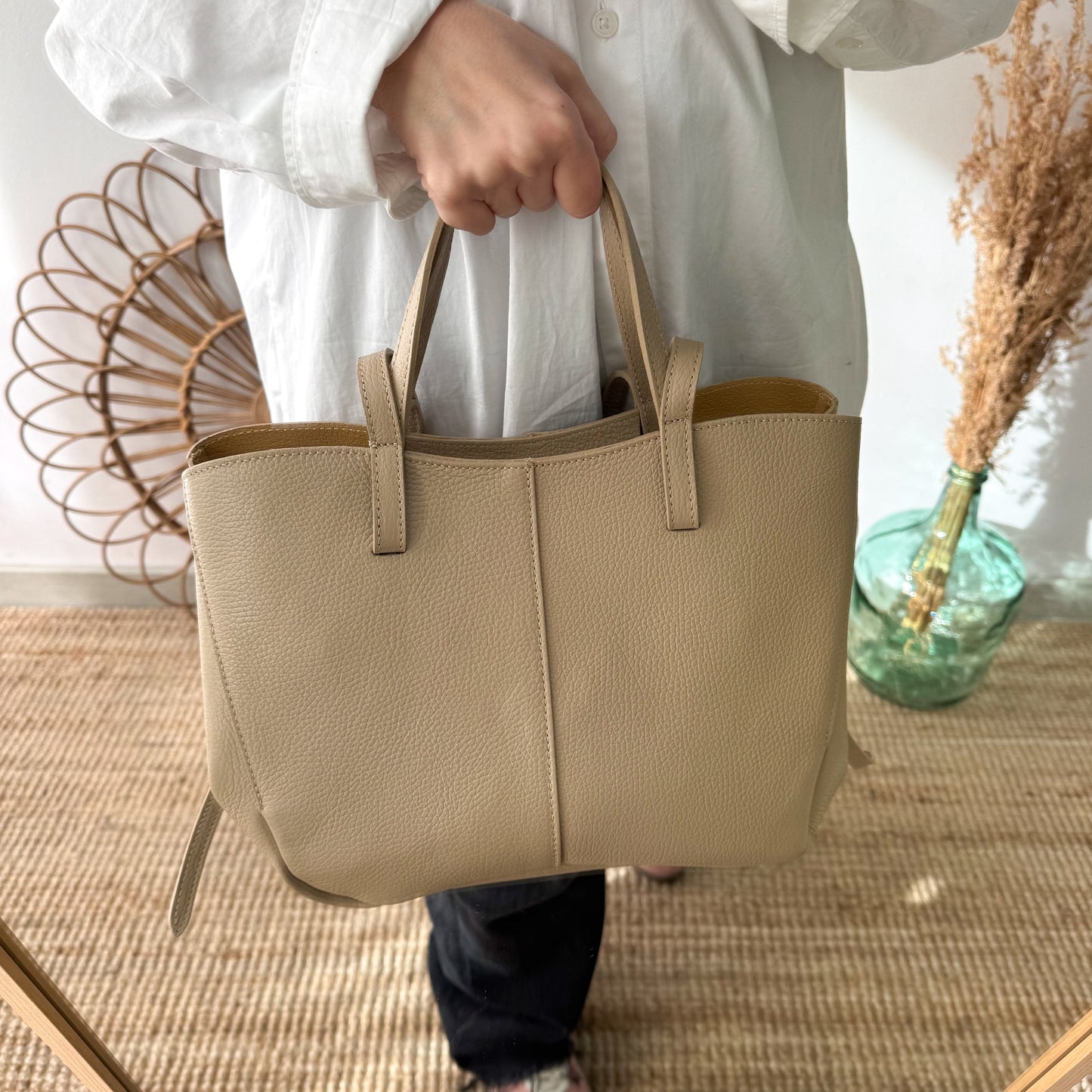 Bolso tote taupe piel