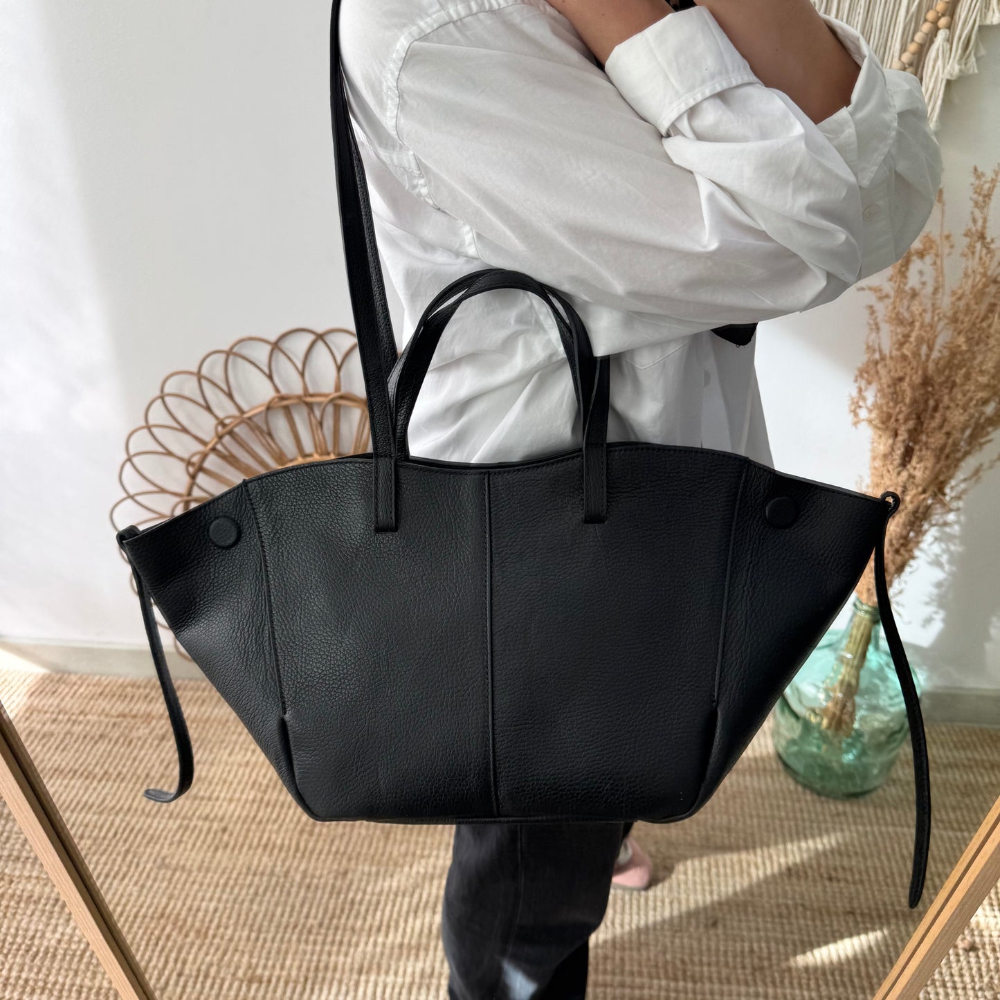 Bolso tote negro piel