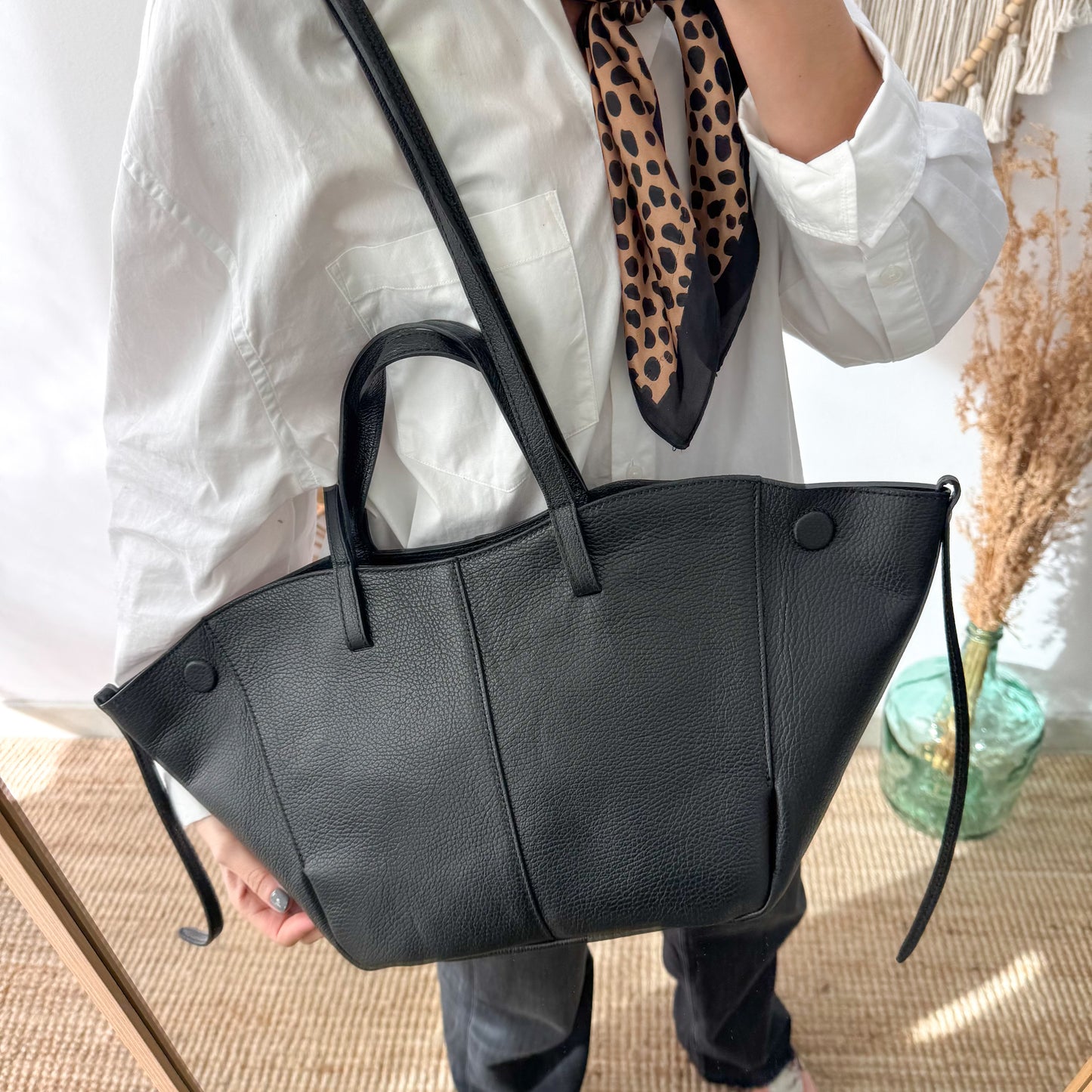 Bolso tote negro piel