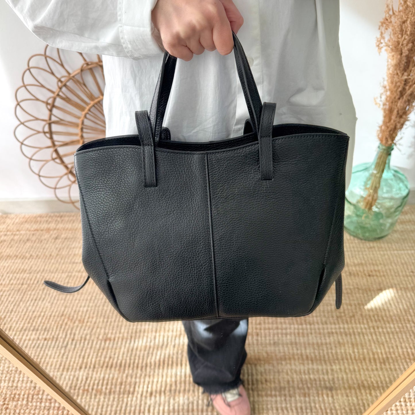 Bolso tote negro piel