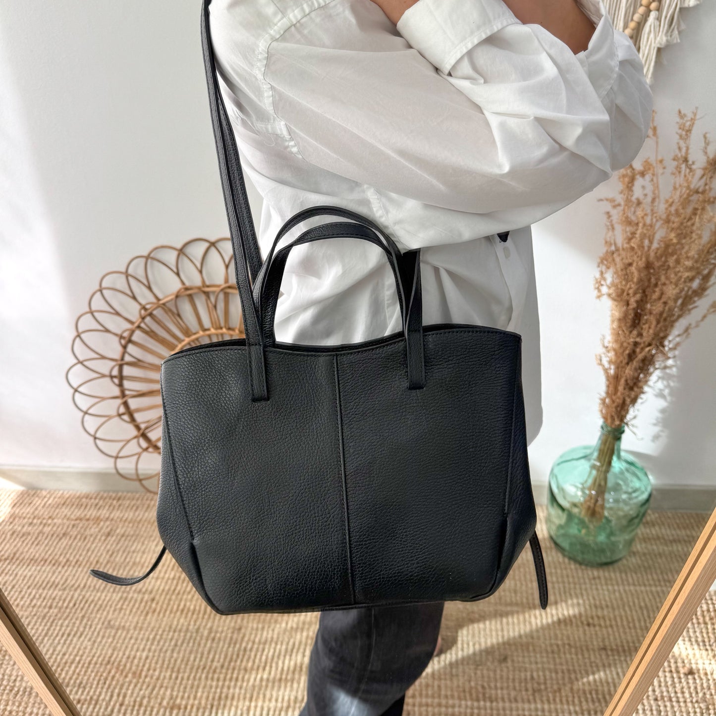 Bolso tote negro piel