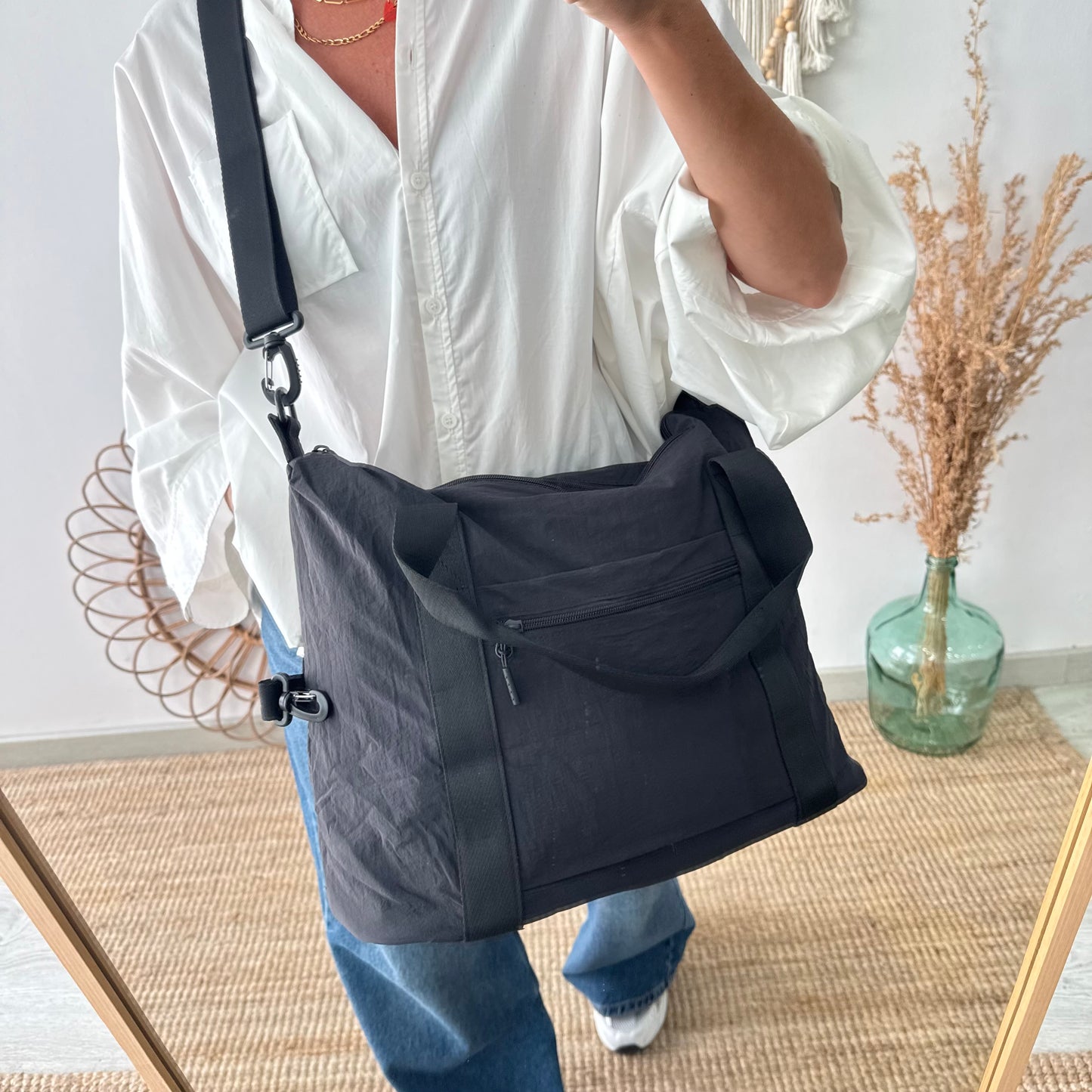 Bolso nylon multibolsillos negro
