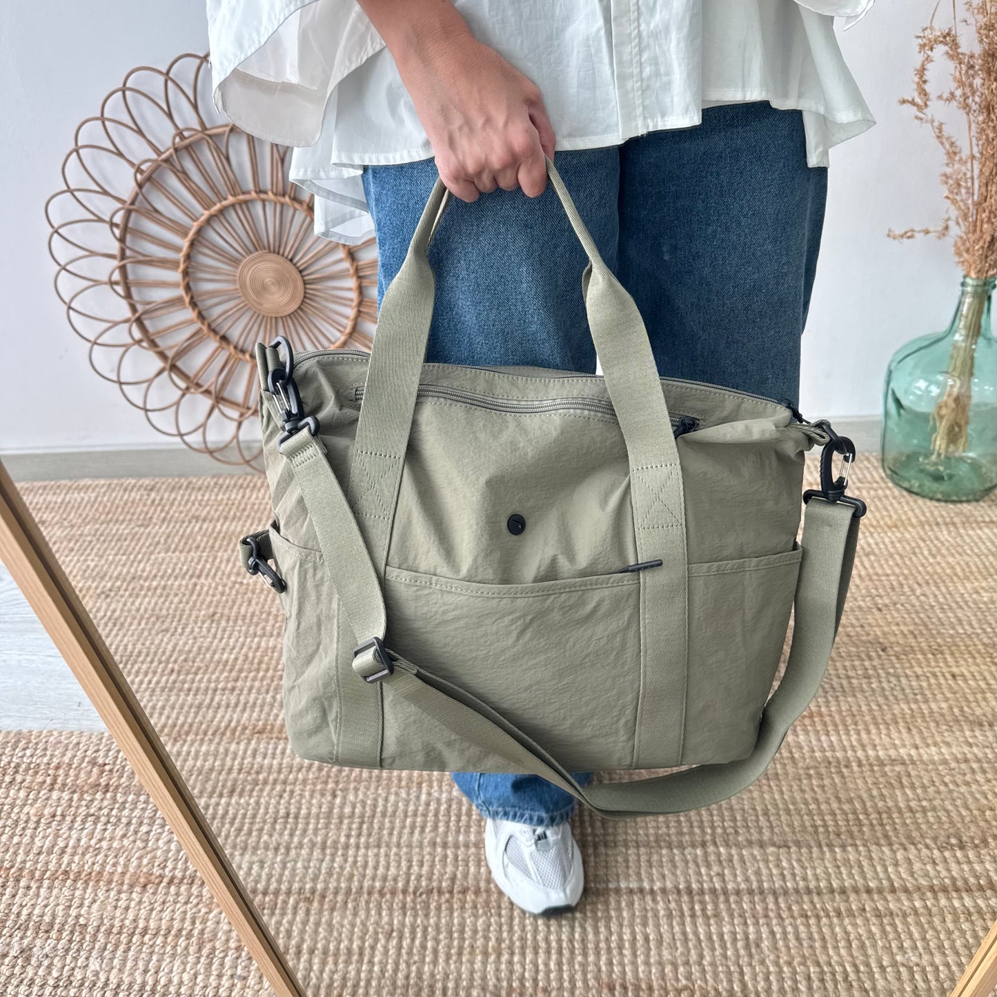Bolso nylon multibolsillos caqui