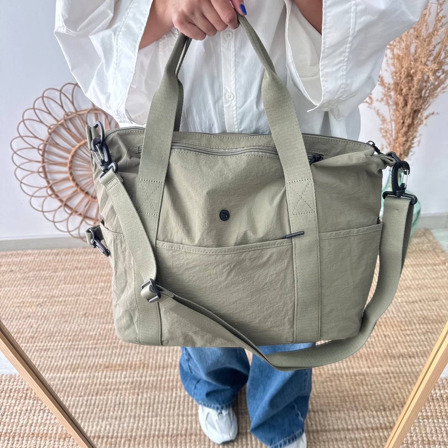 Bolso nylon multibolsillos caqui