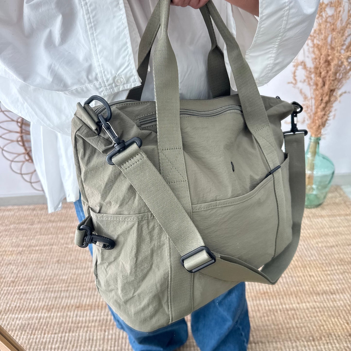 Bolso nylon multibolsillos caqui