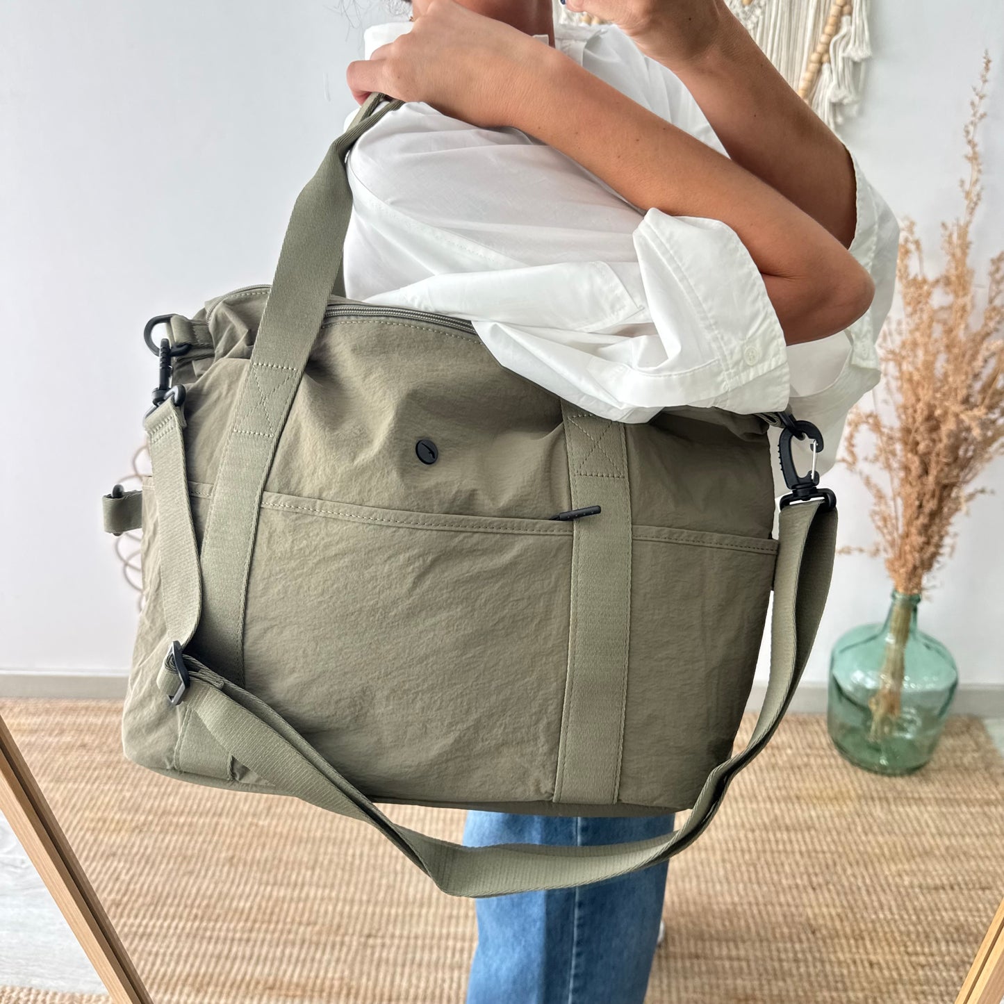 Bolso nylon multibolsillos caqui