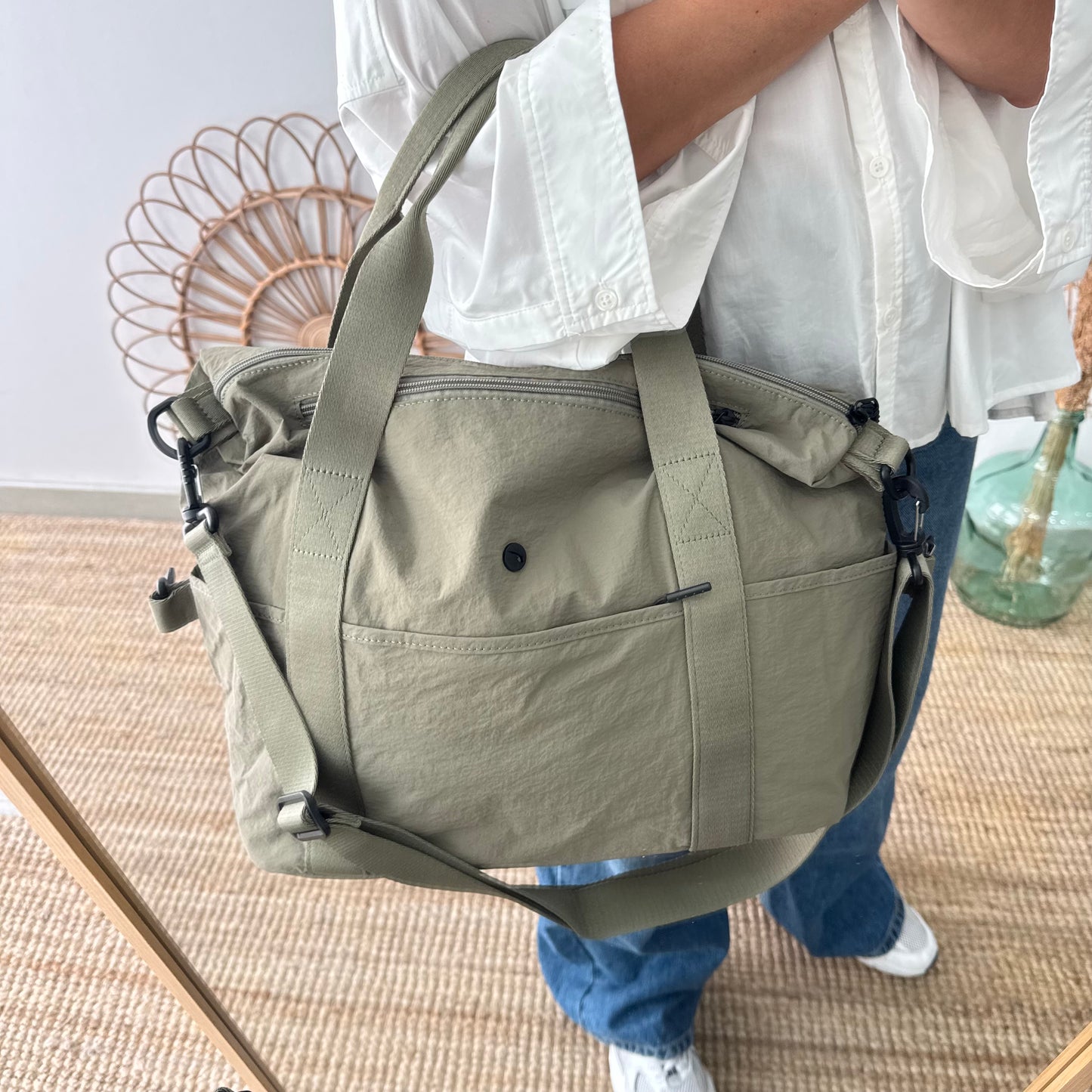 Bolso nylon multibolsillos caqui