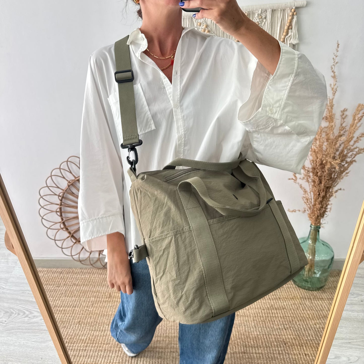 Bolso nylon multibolsillos caqui