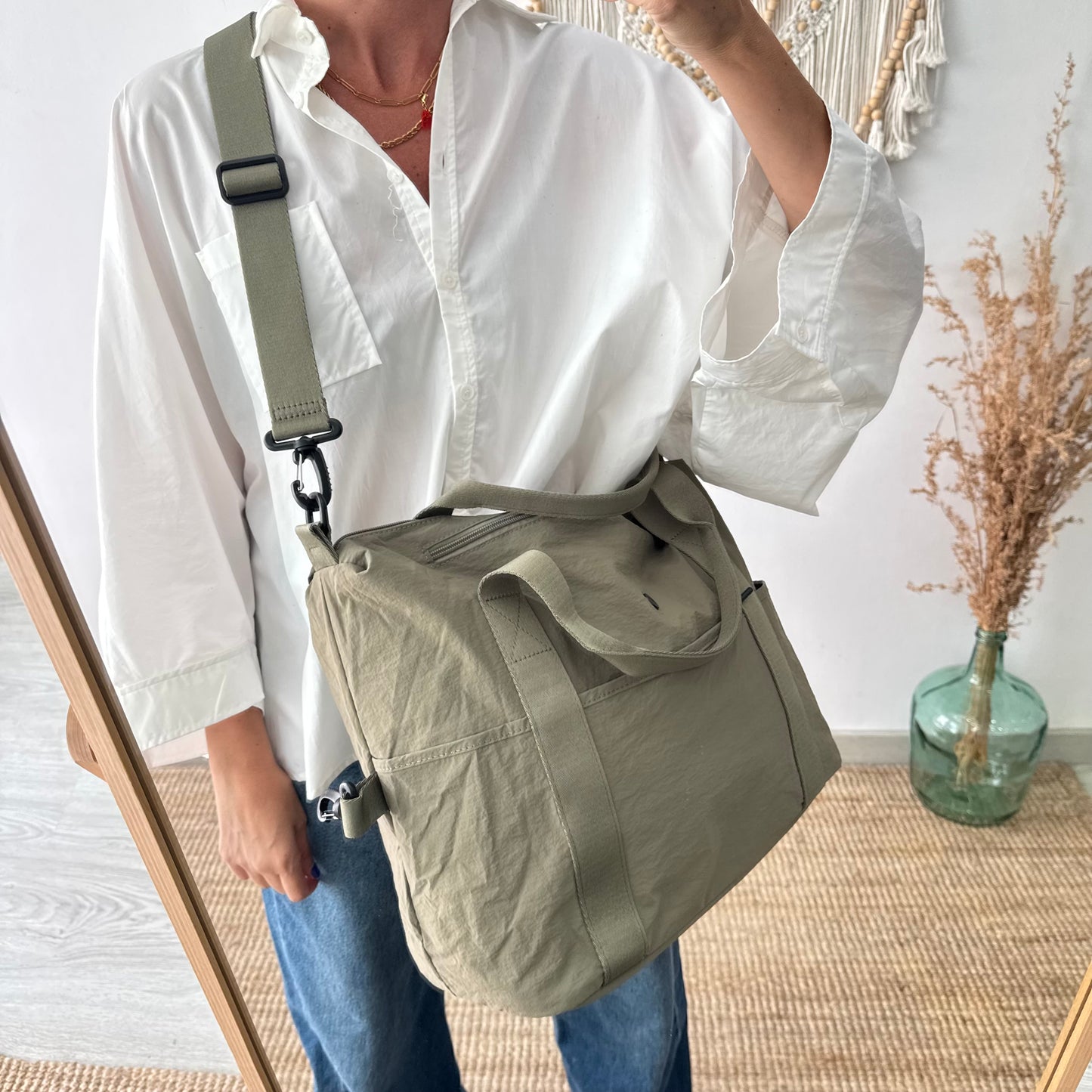 Bolso nylon multibolsillos caqui