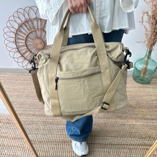 Bolso nylon multibolsillos beige