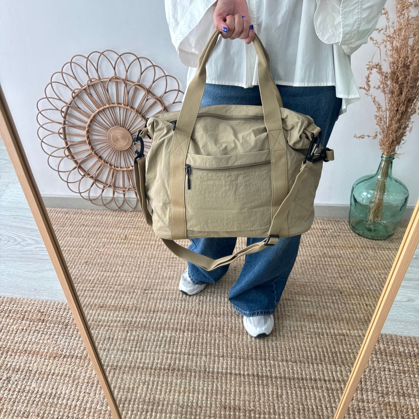 Bolso nylon multibolsillos beige