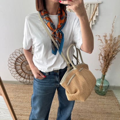 Bolso saco estructurado rafia y piel beige - Bubbleshopbcn
