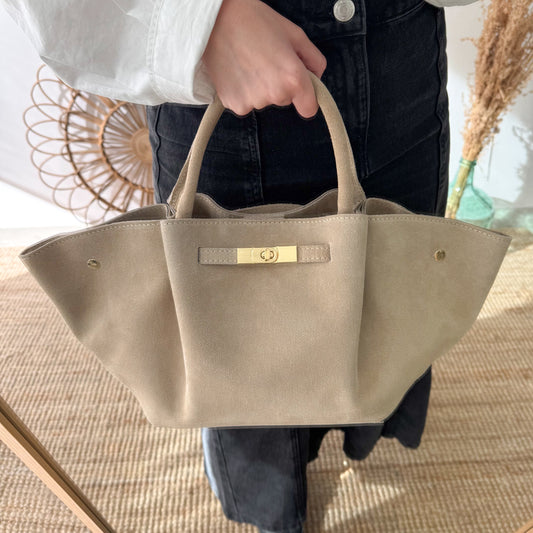 Bolso tote cierre serraje beige