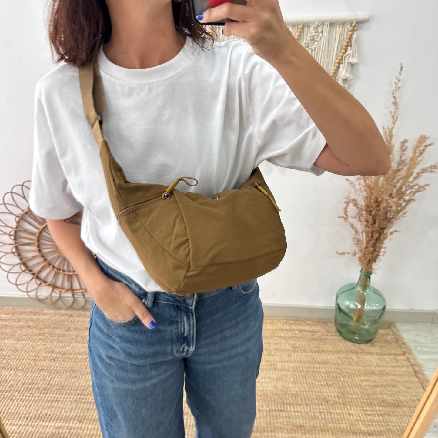 Bandolera nylon camel