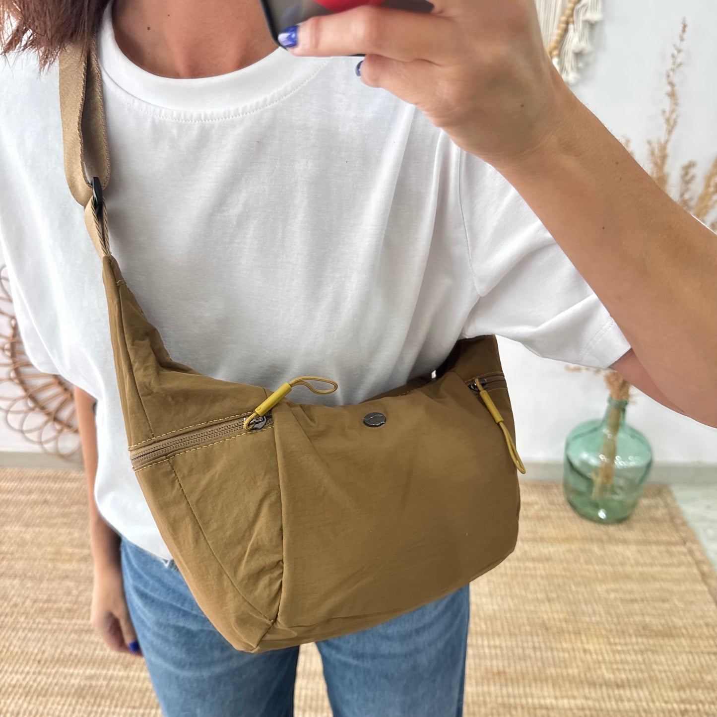 Bandolera nylon camel