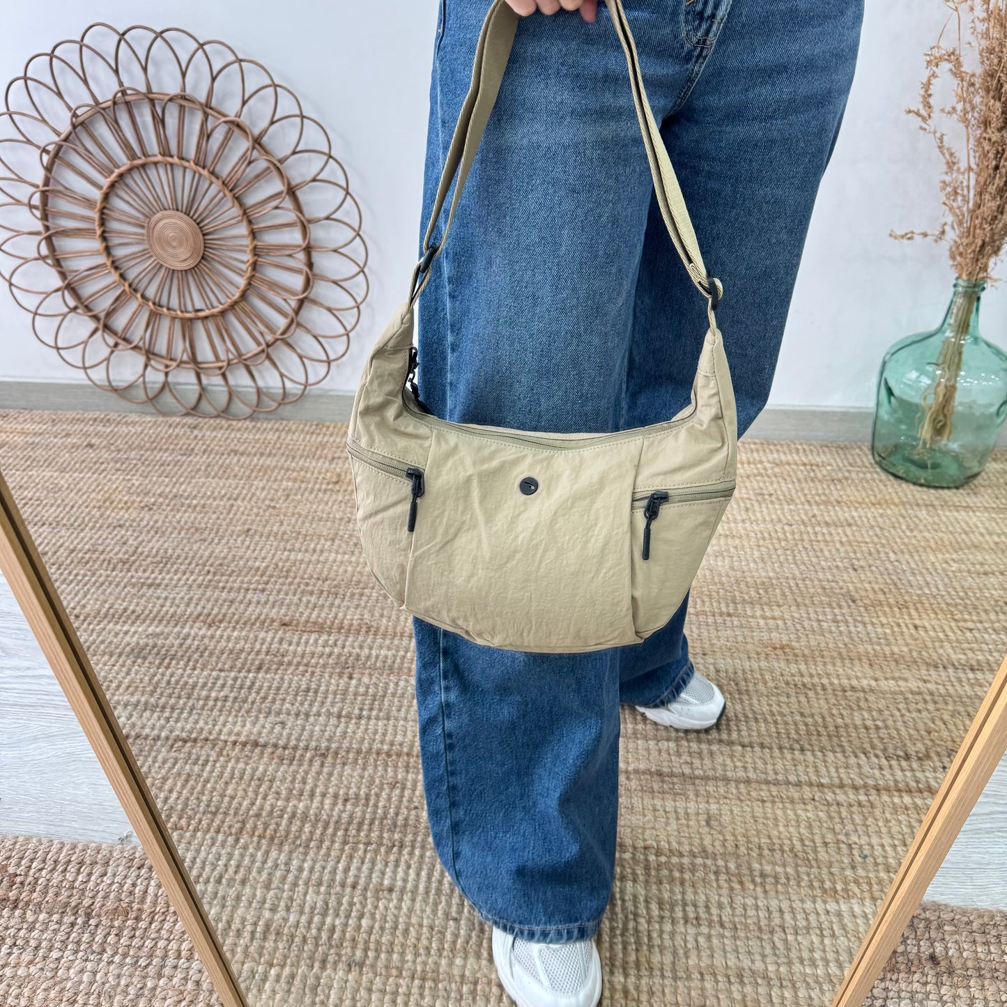Bandolera nylon beige