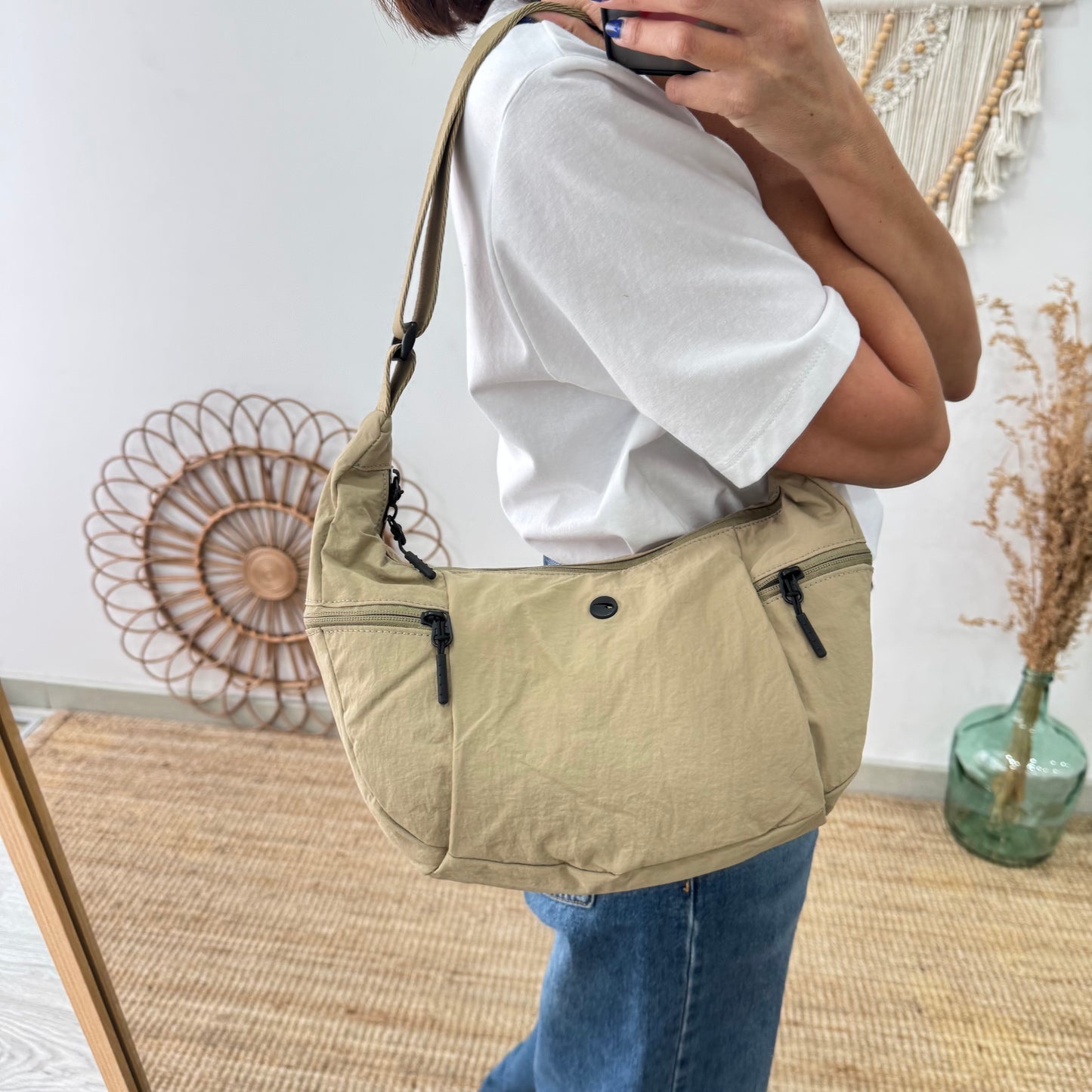 Bandolera nylon beige