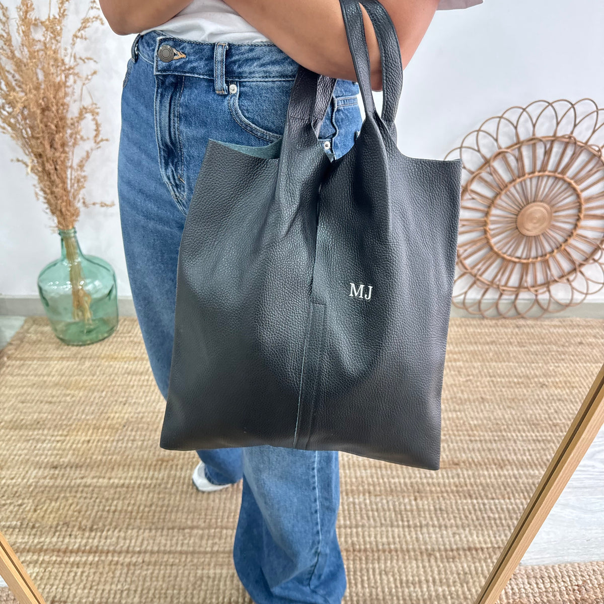 Bolso Tote piel negro con monedero