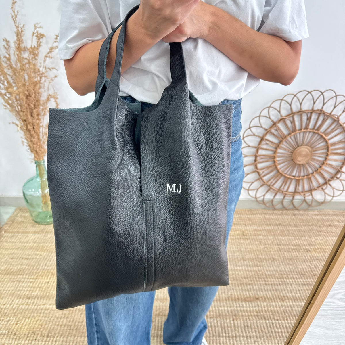 Bolso Tote piel negro con monedero