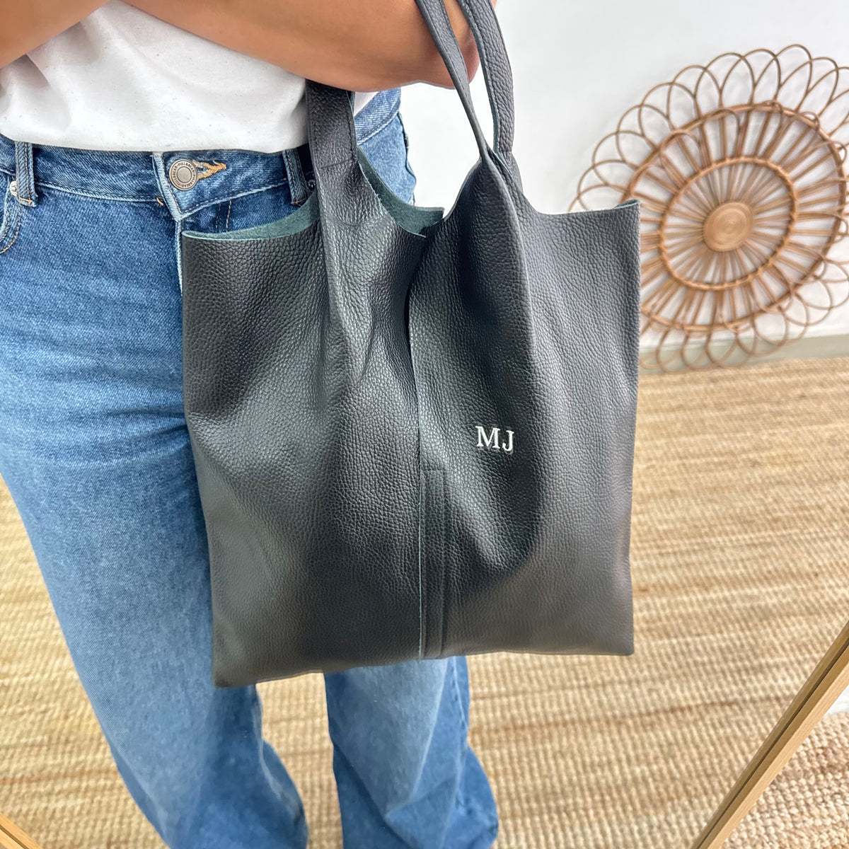 Bolso Tote piel negro con monedero