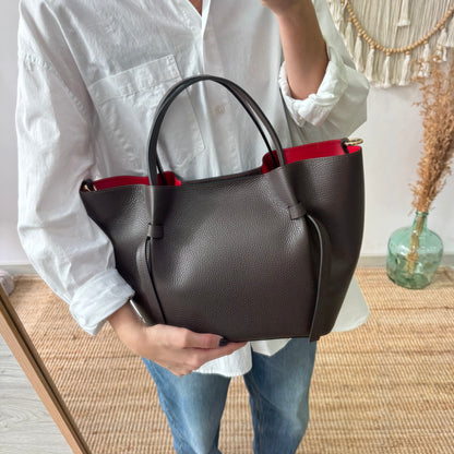 Bolso piel lazos marrón