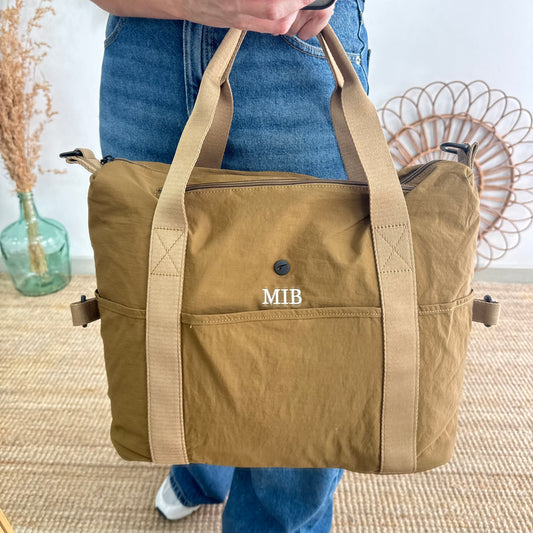 Bolso nylon multibolsillos camel