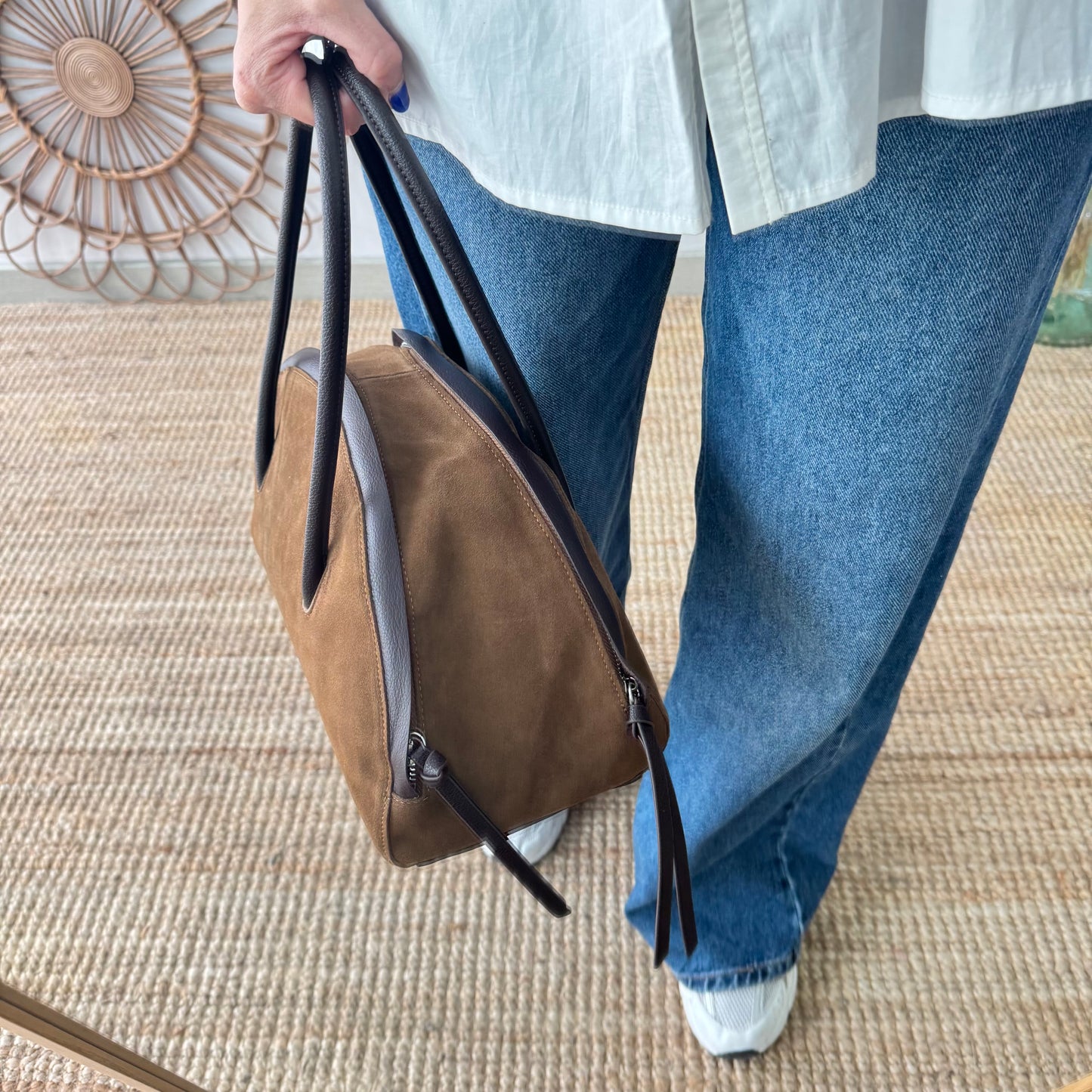 Bolso Bowling serraje y piel marrón