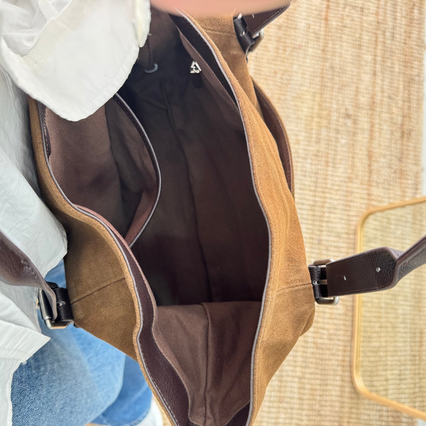 Bolso Shopper hebillas serraje y piel marrón