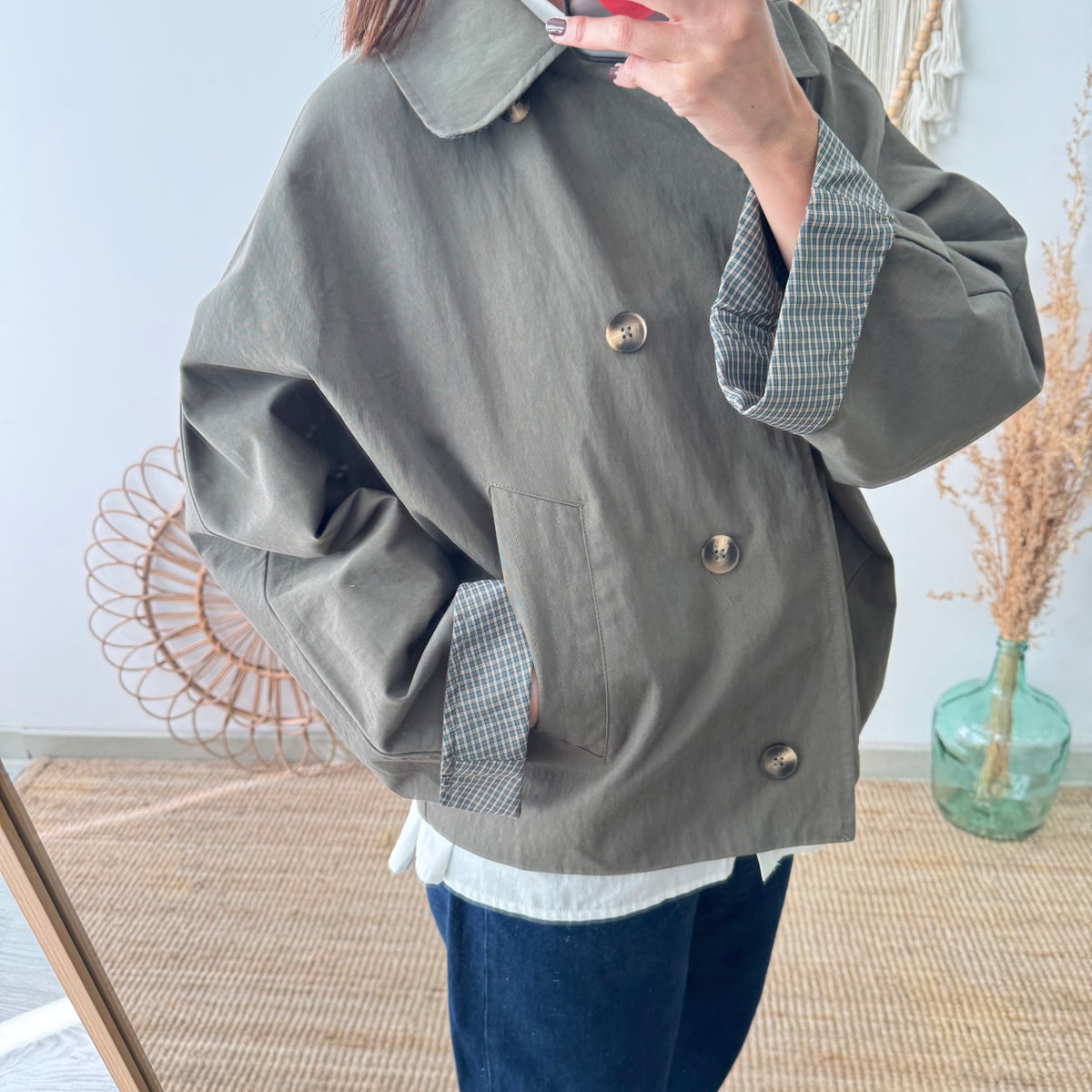 Chaqueta tipo gabardina caqui
