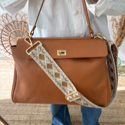 Bolso tote cierres piel camel