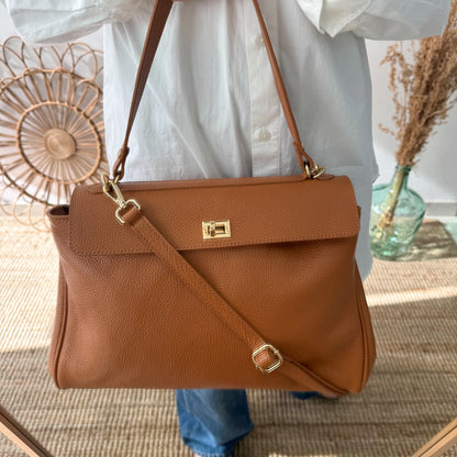 Bolso tote cierres piel camel