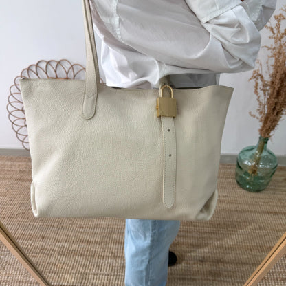 Bolso shopper candado piel beige