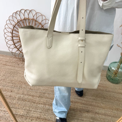 Bolso shopper candado piel beige