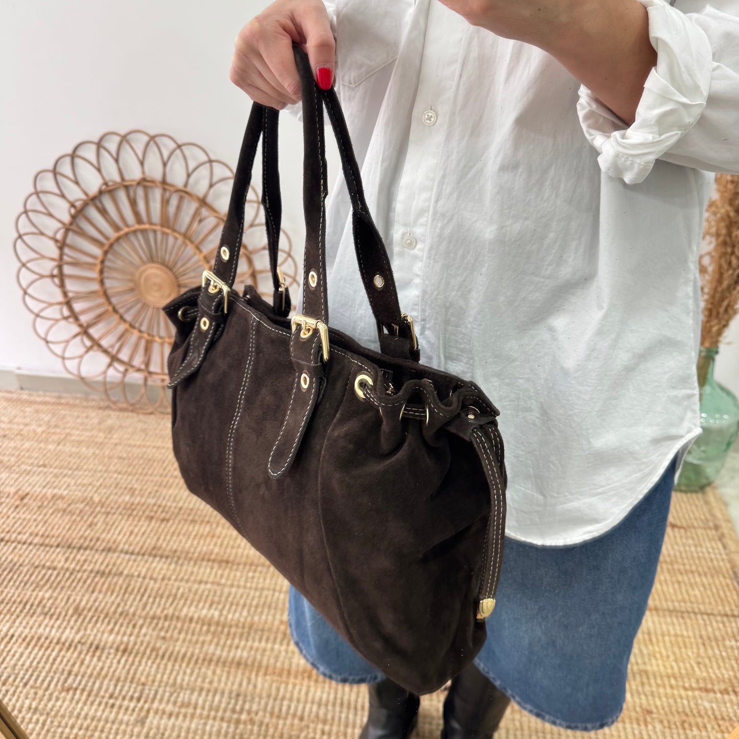 Bolso Bowling de Serraje marrón