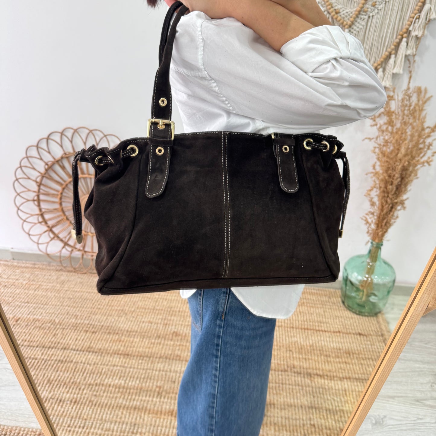 Bolso Bowling de Serraje marrón