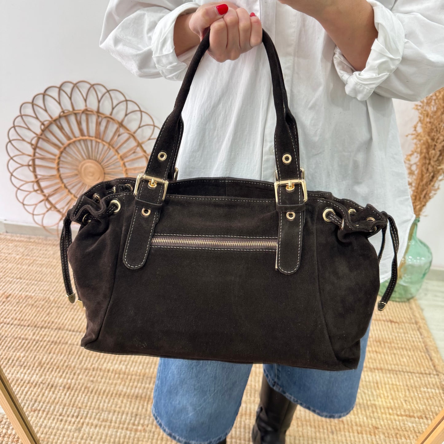 Bolso Bowling de Serraje marrón