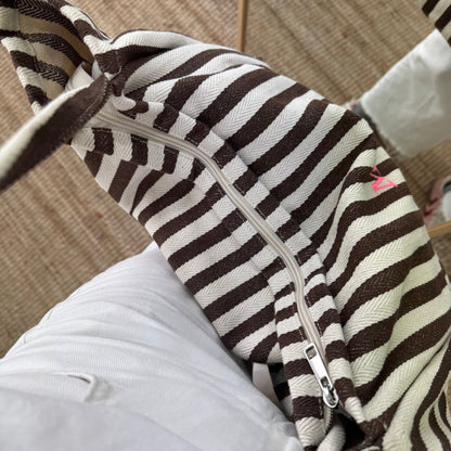 Bolsa loneta rayas marrones iniciales bordadas - Bubbleshopbcn