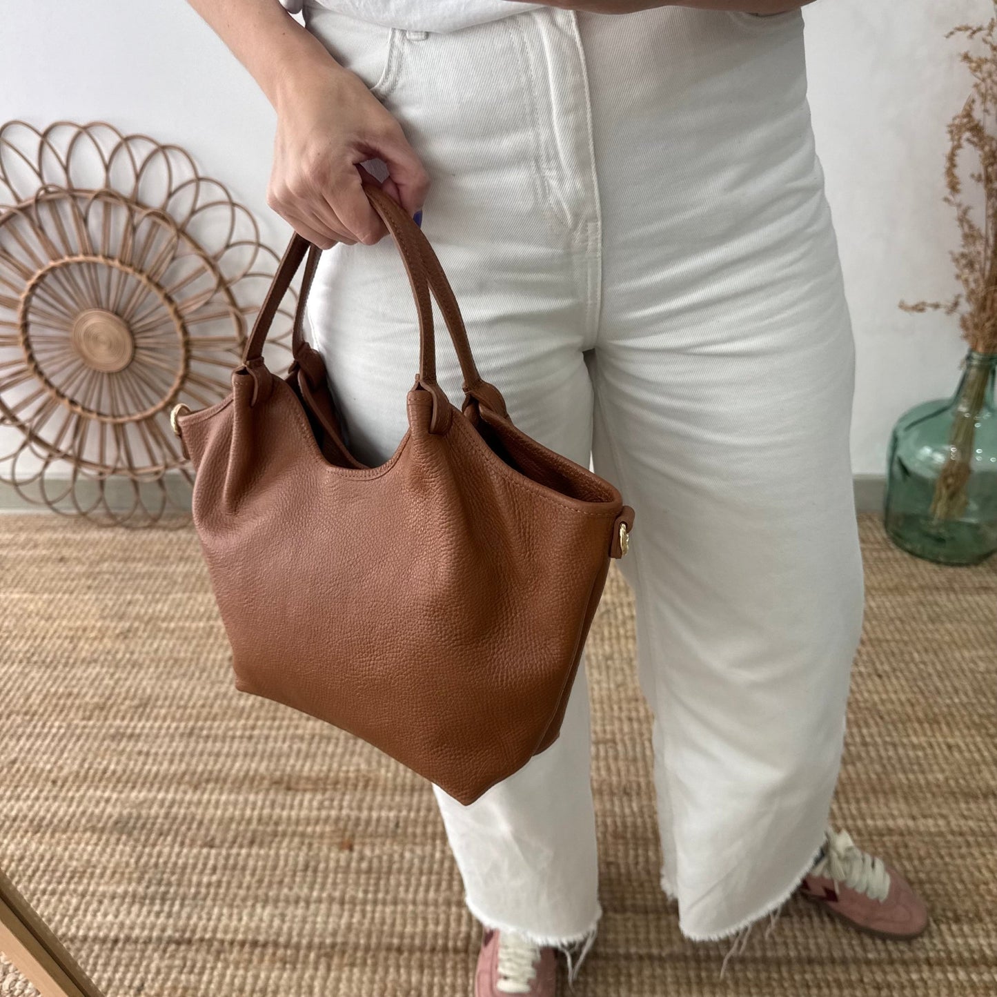 Bolso saca mediana camel oscuro piel - Bubbleshopbcn
