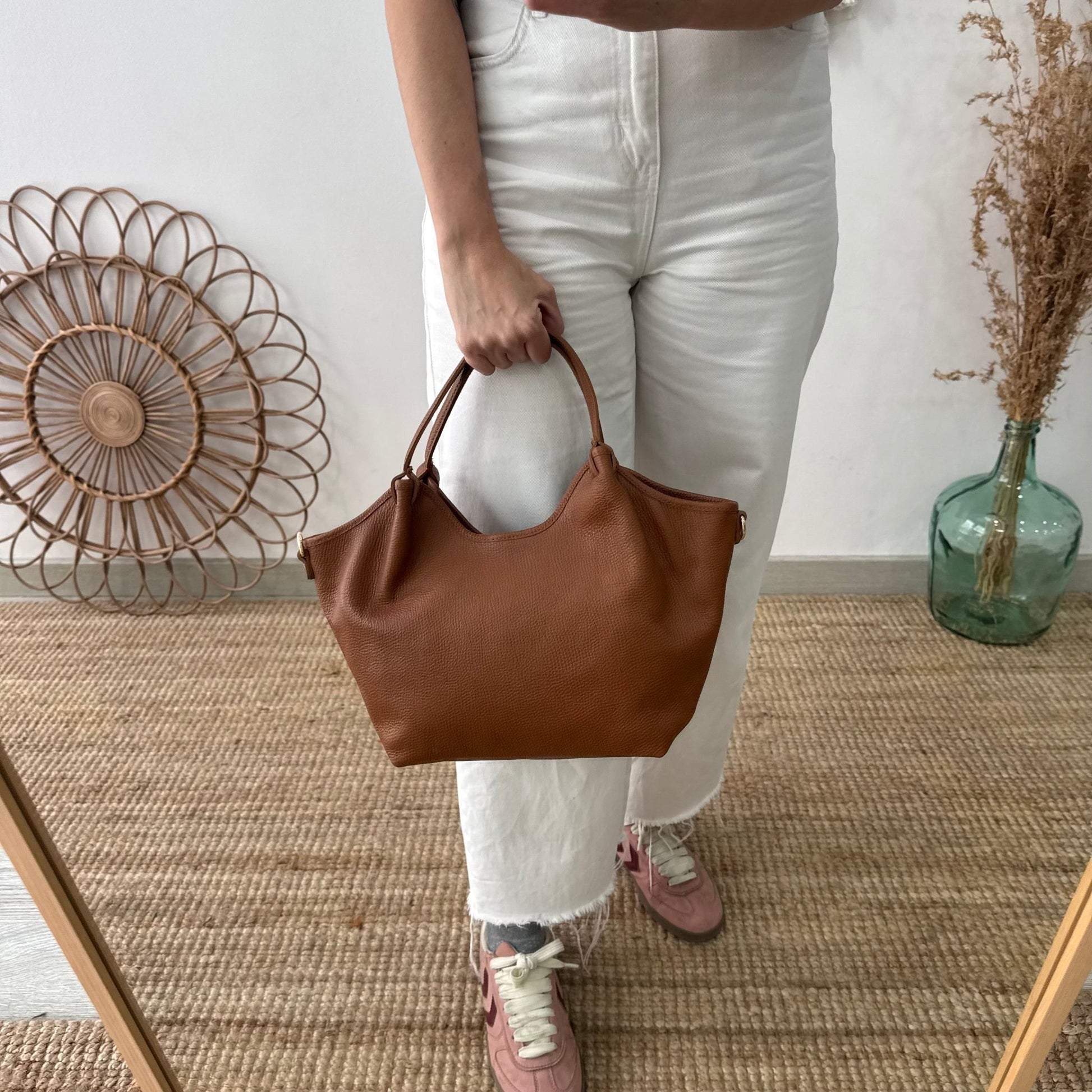 Bolso saca mediana camel oscuro piel - Bubbleshopbcn