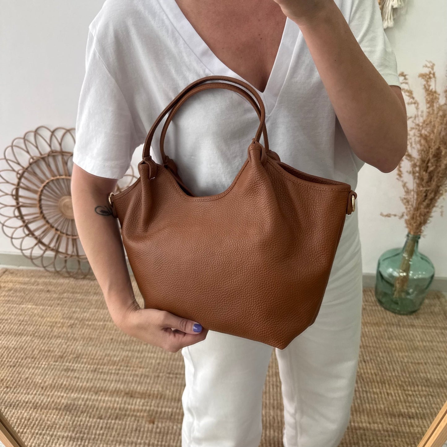 Bolso saca mediana camel oscuro piel - Bubbleshopbcn