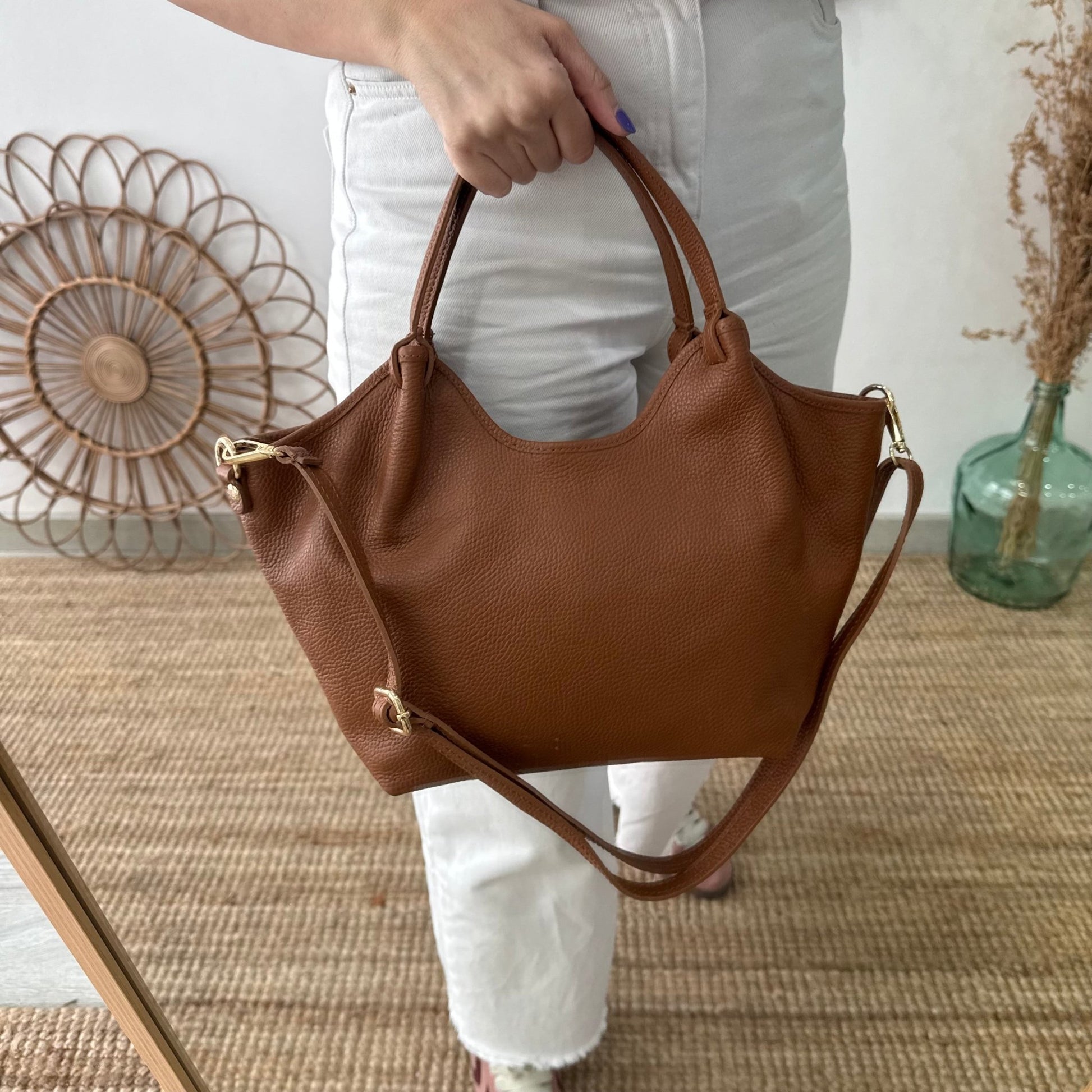 Bolso saca mediana camel oscuro piel - Bubbleshopbcn