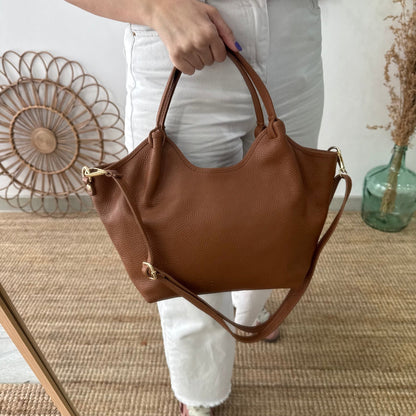 Bolso saca mediana camel oscuro piel - Bubbleshopbcn