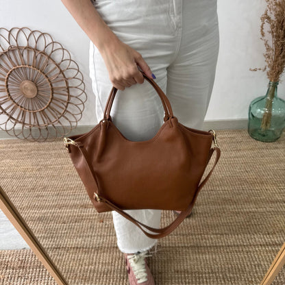 Bolso saca mediana camel oscuro piel - Bubbleshopbcn